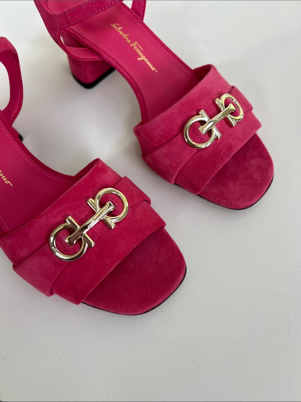 Salvatore Ferragamo ondina 55 fandango pink suede leather open toe heels sandals - Picture 6 of 12